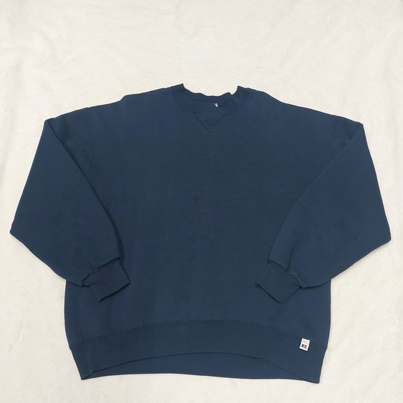 Vintage 90s Russell Athletic Navy Blue Blank Crewneck Sweatshir USA Made Size XL - Picture 1 of 12
